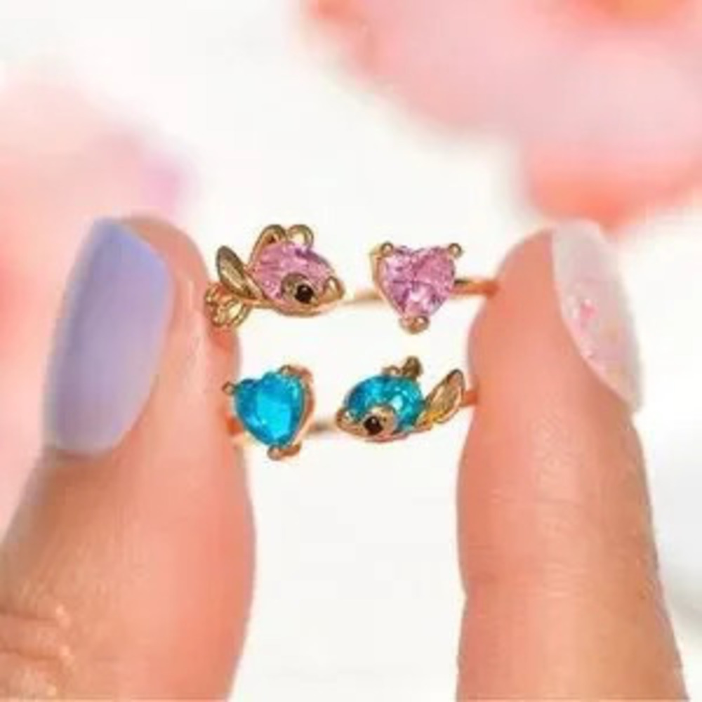 Zircon Open Fish Heart Ring 18K Gold Plated Adjustable Ring For Women